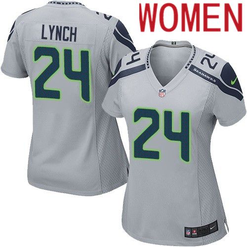 Women Seattle Seahawks 24 Marshawn Lynch Nike Gray Game NFL Jersey